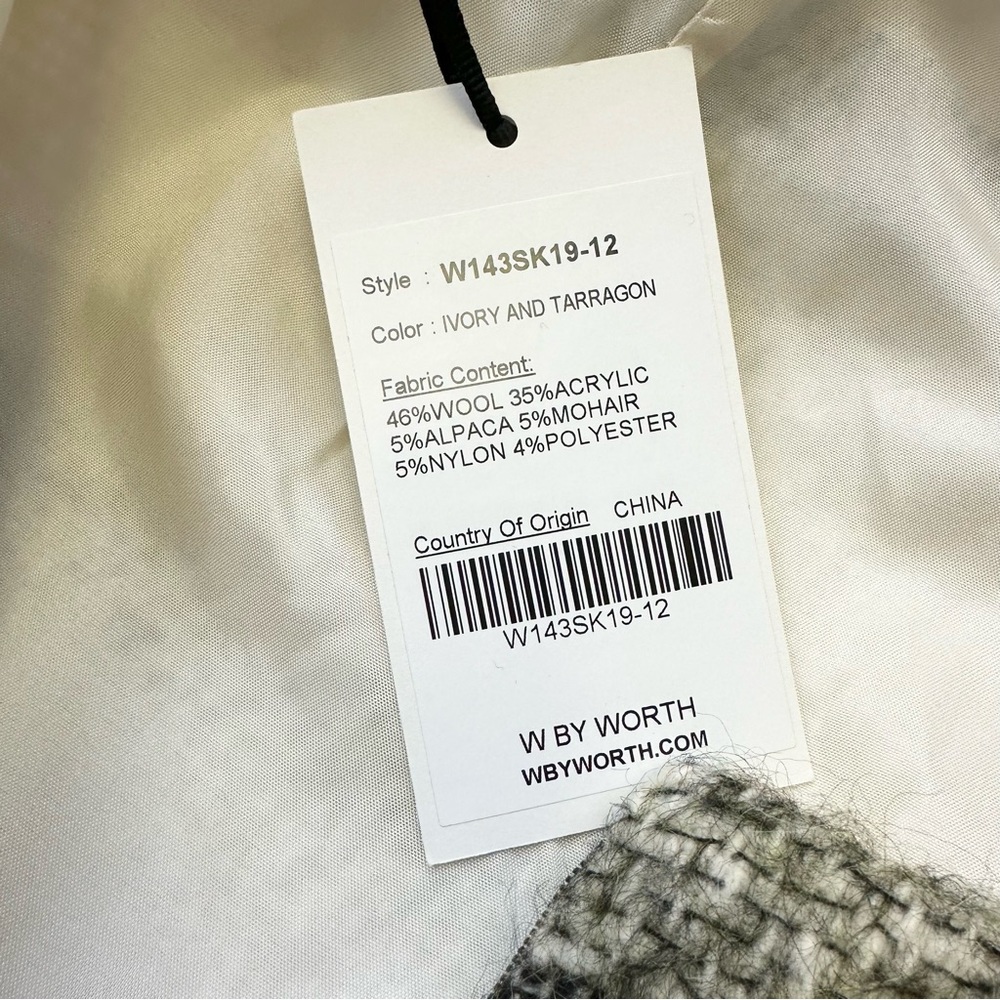 W by Worth Brushed Striped Mini Skirt Womens Size 12 Ivory & Tarragon Wool Blend - Picture 11 of 11